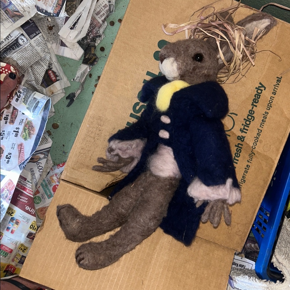 Handcrafted Felted Rabbit in Blue Coat- Super realistic and unique!